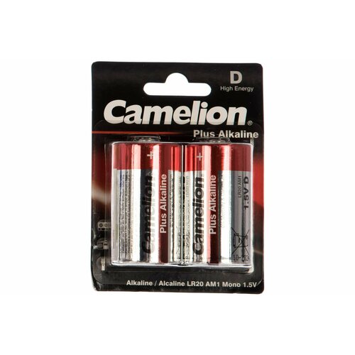 Батарейка 1.5В Camelion, LR20 Plus Alkaline BL-2, 1654 батарейка ergolux alkaline lr20 bl 2 d lr20 1 5 в 12 шт