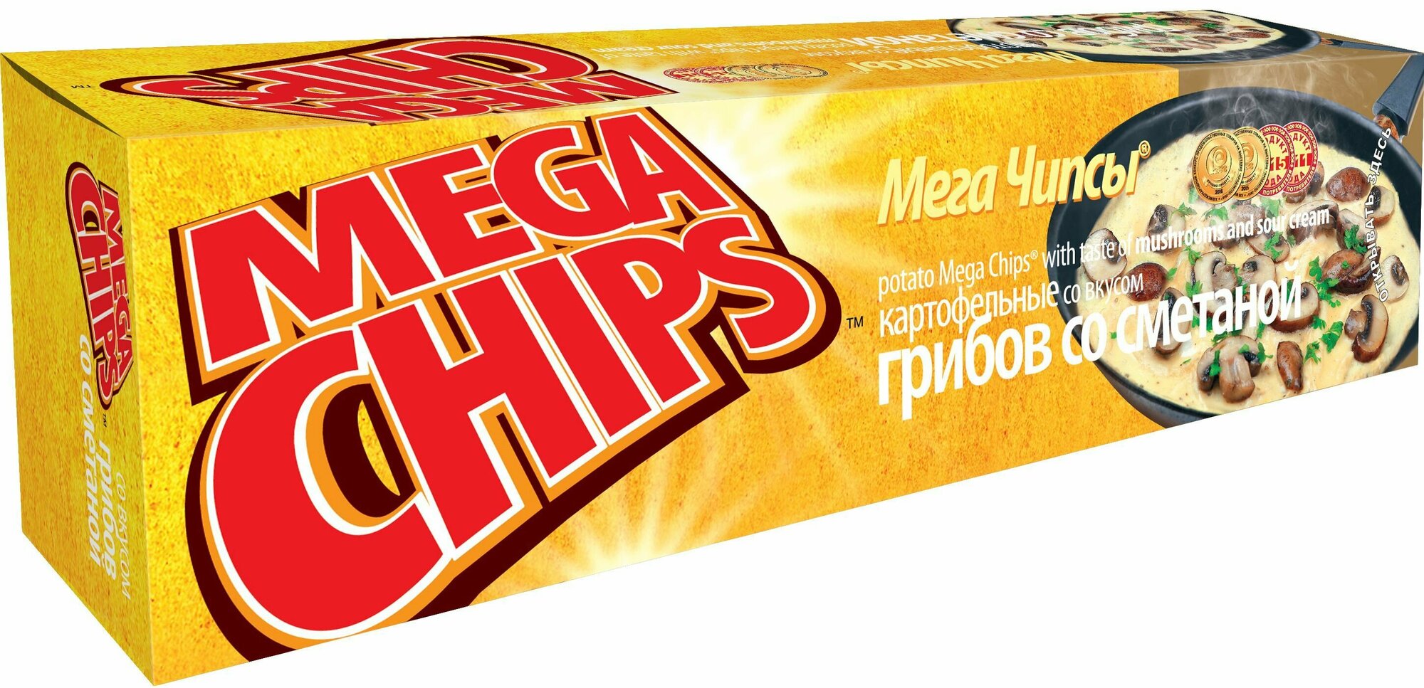 Мегачипсы Mega Chips со вкусом Грибы и Сметана, картофельные, 6 штук по 50 г