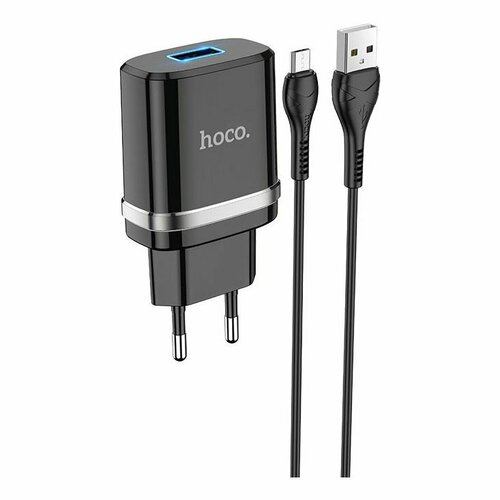 Сетевое зарядное устройство (СЗУ) Hoco N1 QC 3.0 + кабель MicroUSB, 2.4 А, черный сетевое зарядное устройство hoco n8 briar кабель microusb 5 вт белый