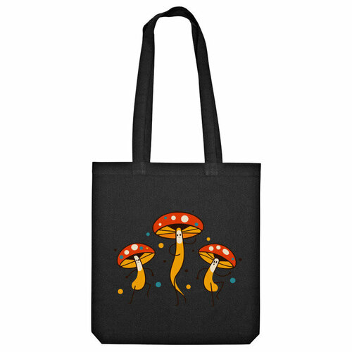 сумка грибы с глазами мухоморы оранжевый Сумка шоппер Us Basic, черный