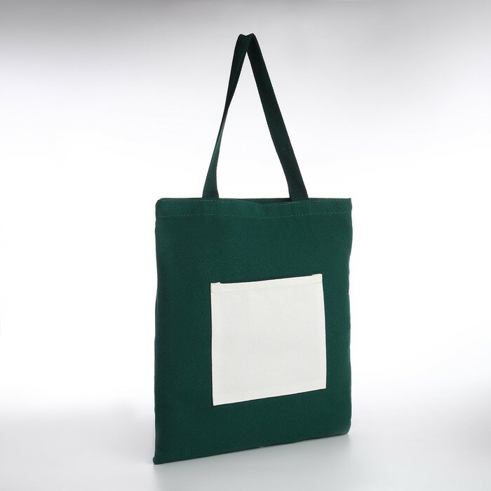 фото Сумка-шопер без застёжки, из текстиля, цвет зелёный/белый