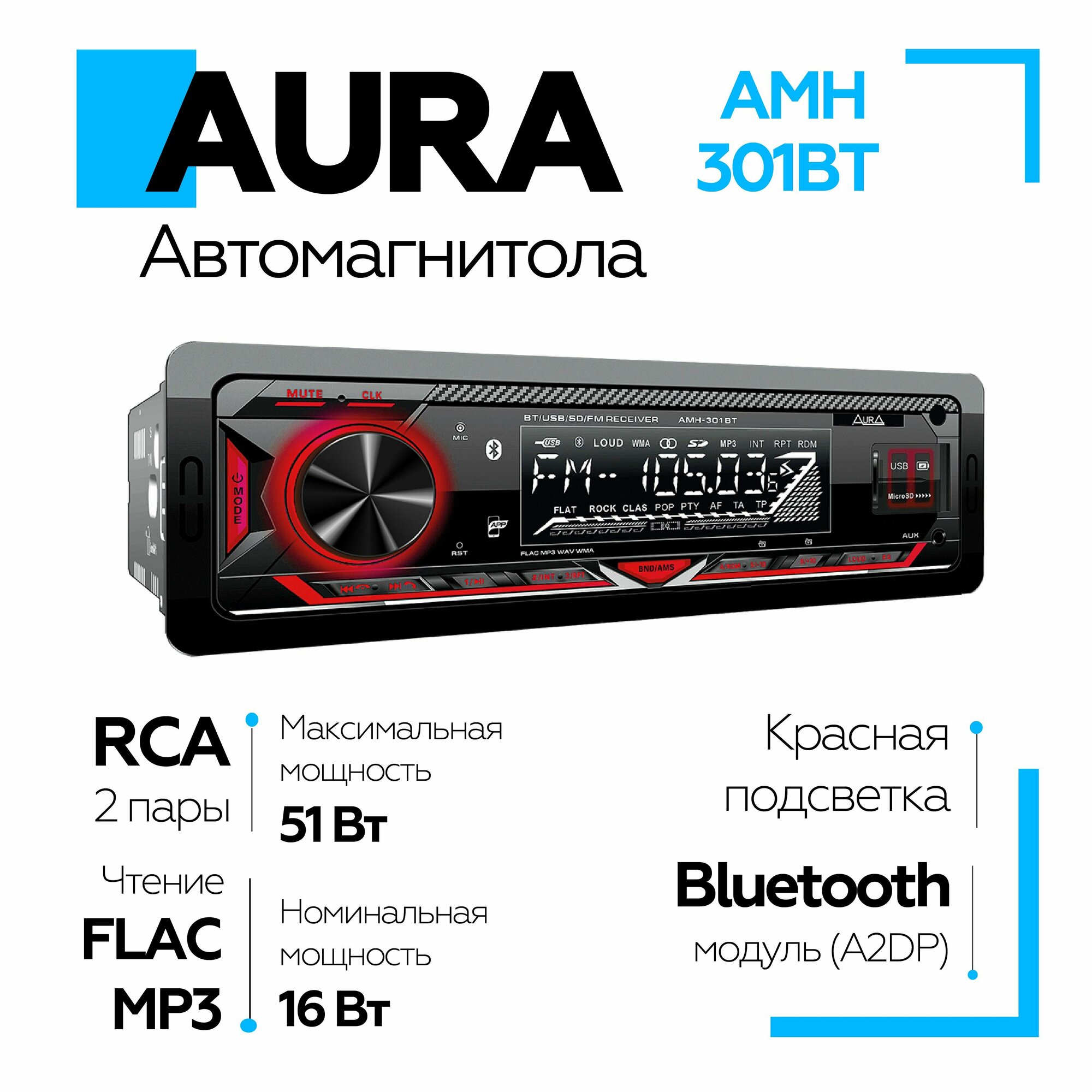 Автомагнитола Aura AMH-310BT