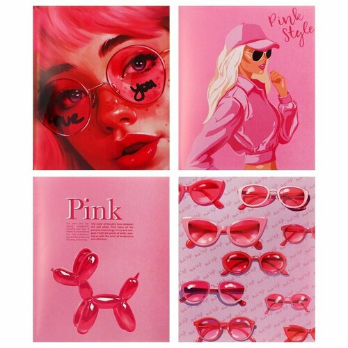 Тетрадь 48 листов в клетку Barbie pink style, обложка мелованный картон, выборочный УФ-лак, блок офсет, 4В, микс