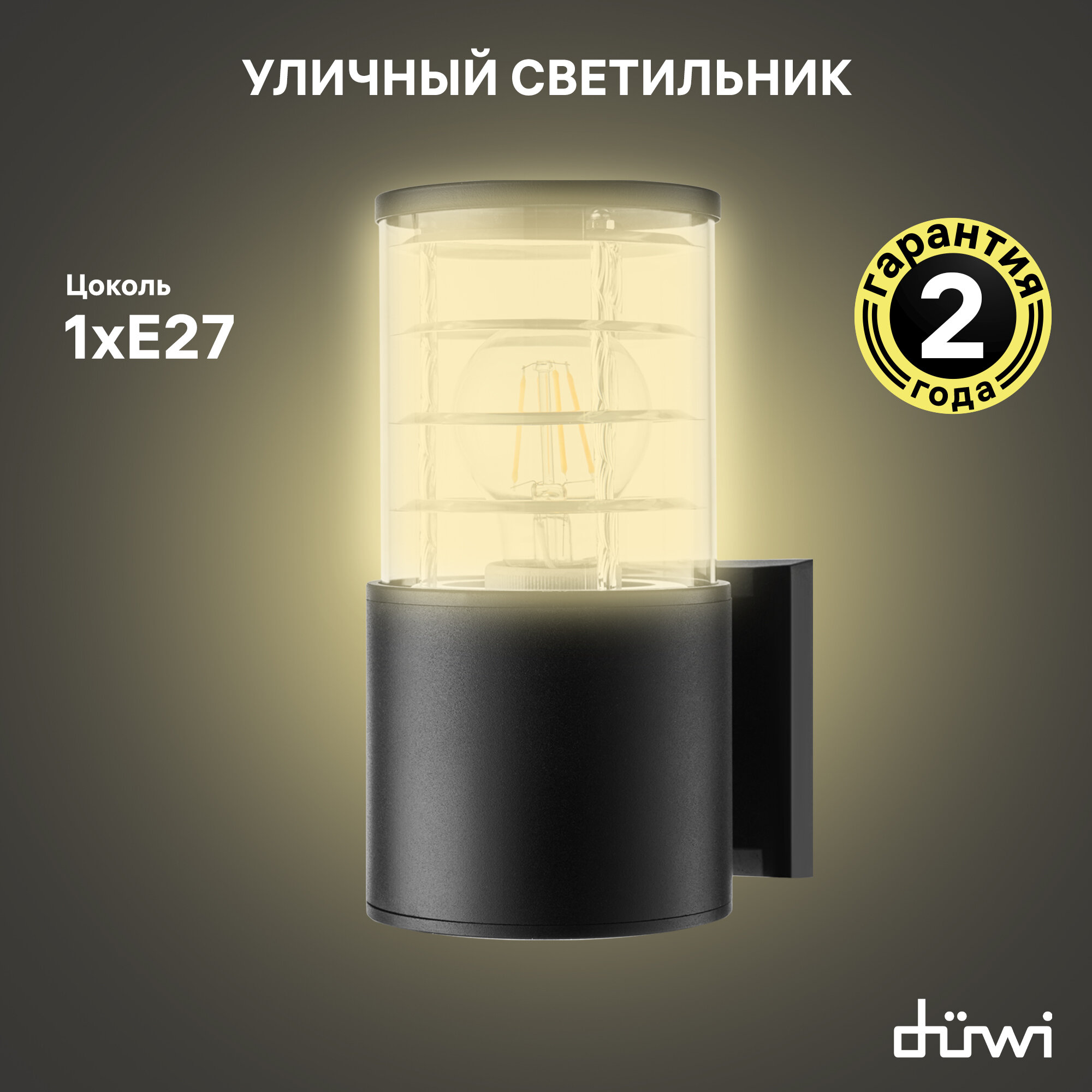 Светильник настенный накладной Nuovo 1хЕ27х60Вт IP65 175х108х220мм алюминий/стекло черный duwi 24393 9