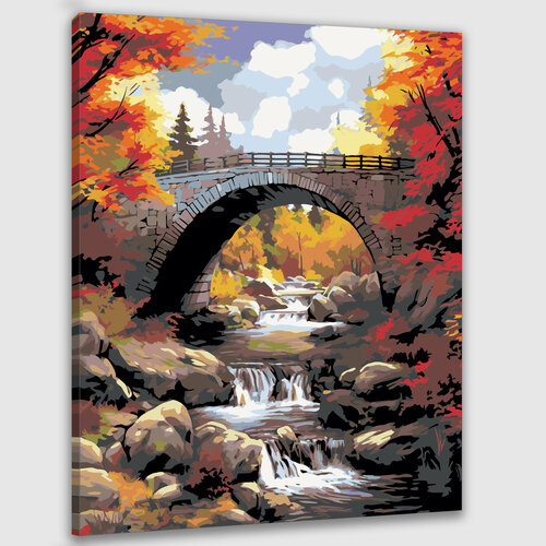 Картина по номерам 50х40 Пейзаж с каменным мостом и осенними деревьями модульная картина кристально чистая река в гватемале130x130