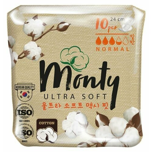 Monty, Прокладки гигиенические Ultra Soft Normal 24см, 10 шт прокладки гигиенические monty ultra soft normal plus 240 mm 10 шт