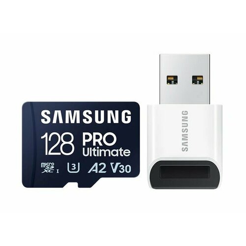 Карта памяти MicroSDXC Samsung Pro Ultimate - 128 Гб - 200/130 МБ/c + картридер