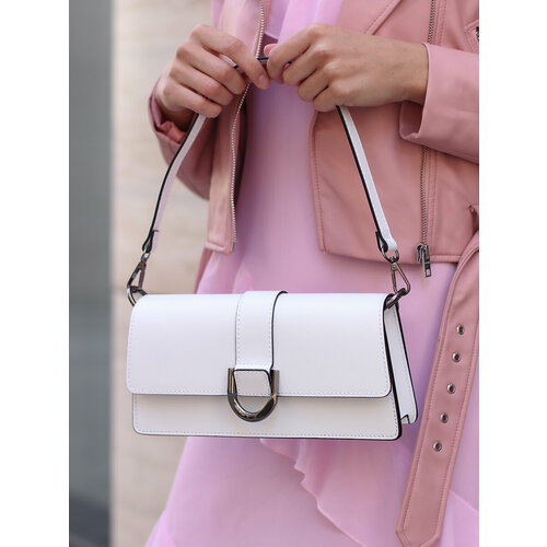 Сумка багет Delone, фактура гладкая, белый