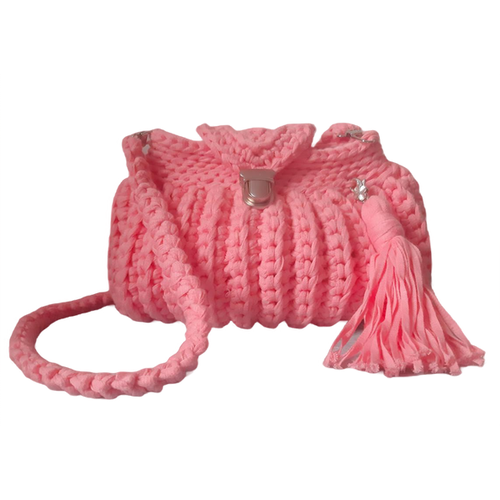 Сумка , фактура вязаная, розовый, коралловый