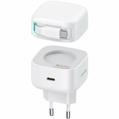 Сетевой адаптер Usams US-CC202 XMF PD35W GaN с телескопическим кабелем Type-C Белый белый