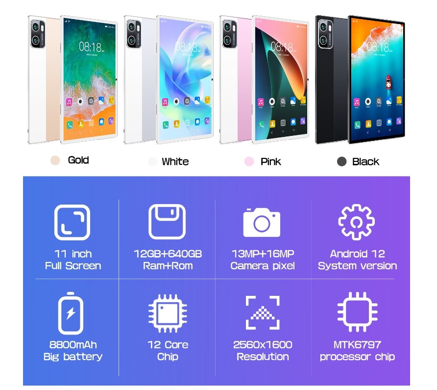 Планшетный компьютер ZhongQing P50 10,1", 2GB/16GB, Android 12, 4G, Wi-Fi, розовое золото