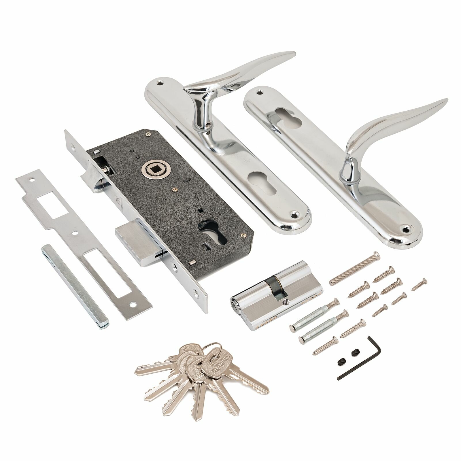 Замок врезной с ручками аллюр 0205, хром — фото 1