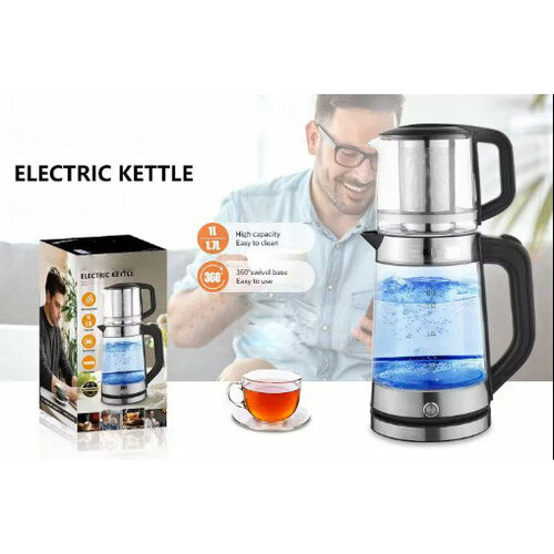 Электрический чайник 17л с заварочным чайником на 1 л Электрический стеклянный чайник 1500 ВТ для дома офиса домашнийкухонный электрочайник большой объем 17 л защита от перегрева 4444₽