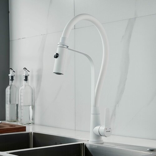 Изображение товара Смеситель для кухни с гибким изливом Shevanik S943C-1 белый