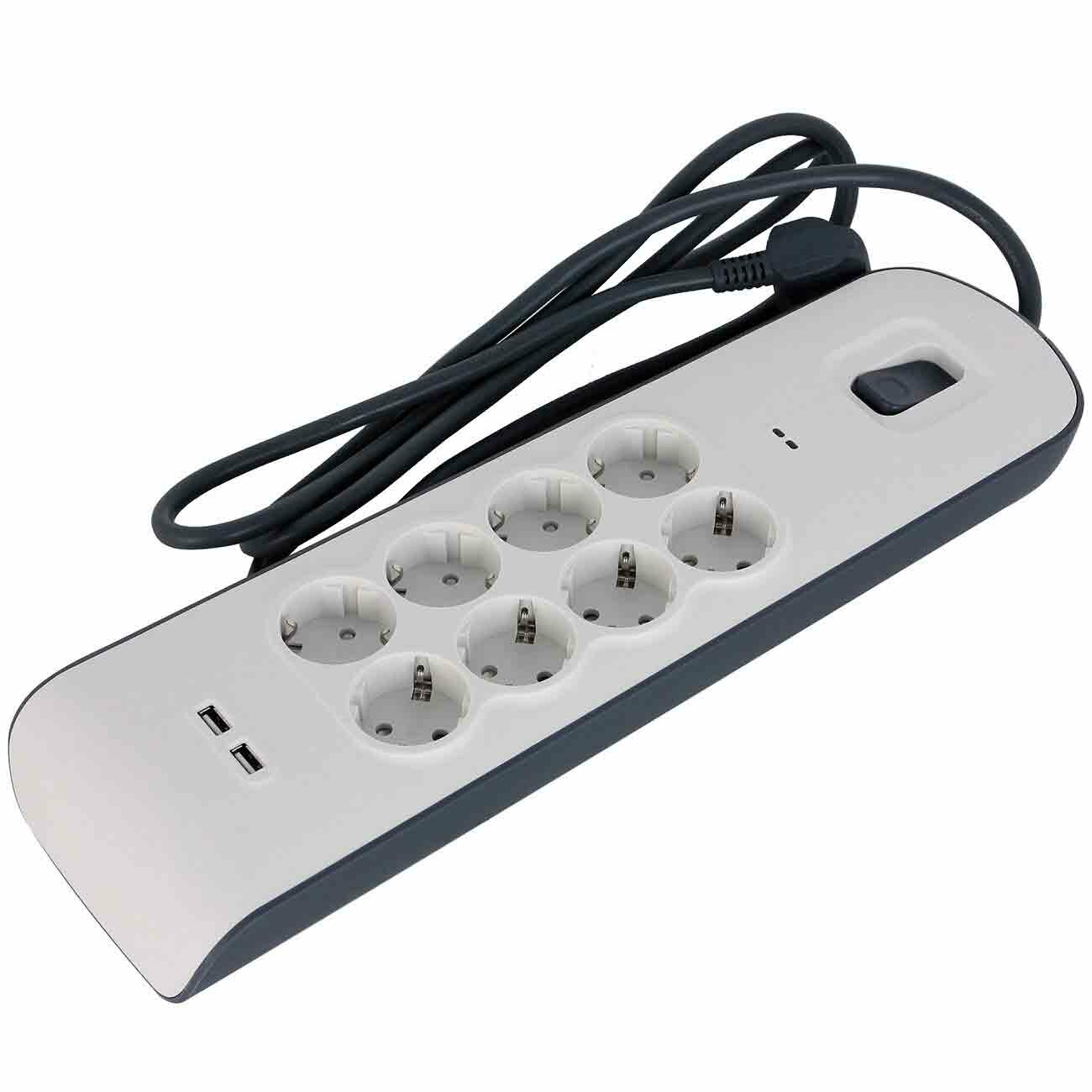 Сетевой фильтр-удлинитель Belkin 8хSchuko, 2xUSB 2.4A, 16А c защитой от перенапряжения, 2м