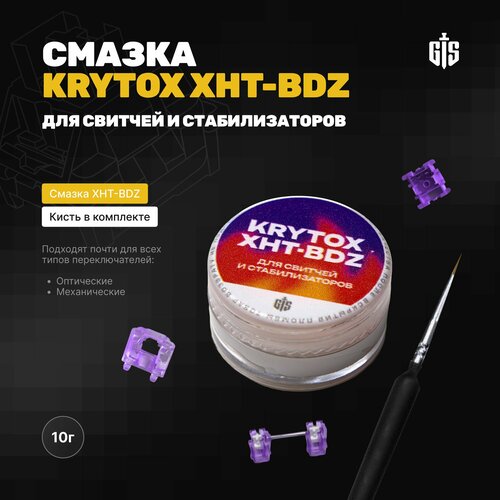 Смазка Dupont Krytox XHT-BDZ (10 грамм) для игровой клавиатуры, переключателей (свитчей), стабилизаторов, кисть в комплекте бесцветный