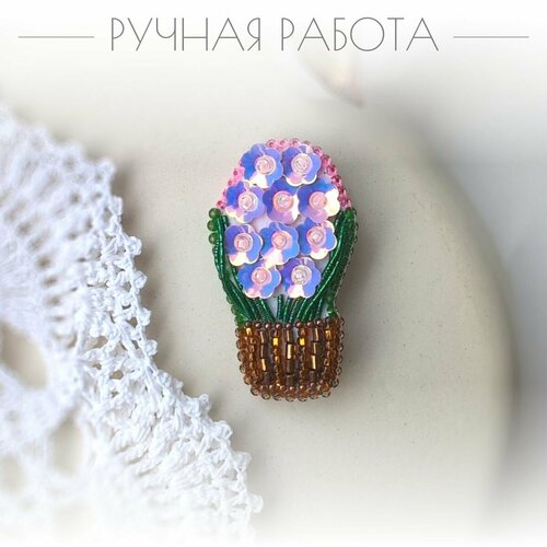 фото Брошь, жемчуг пресноводный культивированный, хрусталь, стразы, зеленый, розовый, коричневый