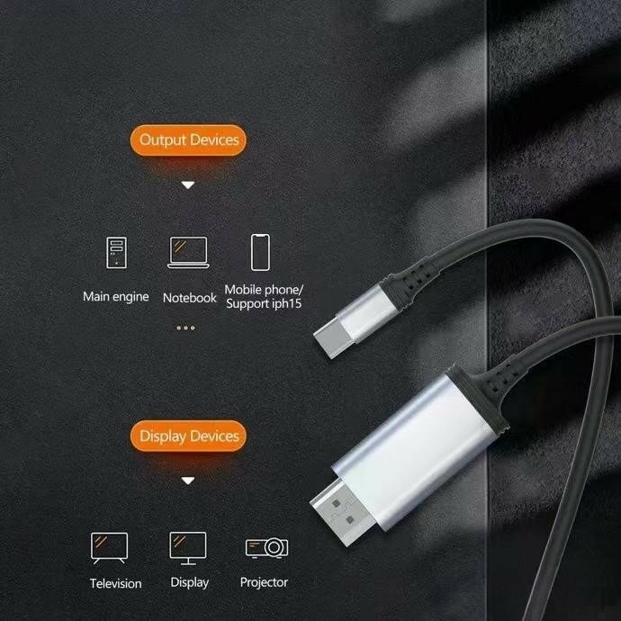 Type C - HDMI кабель 4K / 30Гц, 2K / 60Гц, поддержка iphone 15, 2 метра, черный — фото 1