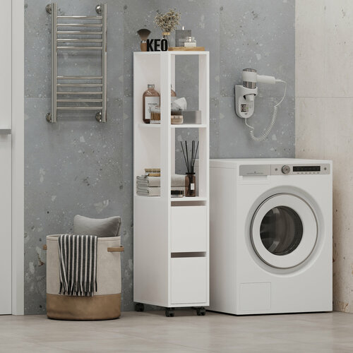 Стеллаж для ванной в ванную прихожую спальню гостинную деревянный высокий СТЖ-304 белый 1450х458х250 мм 6064₽