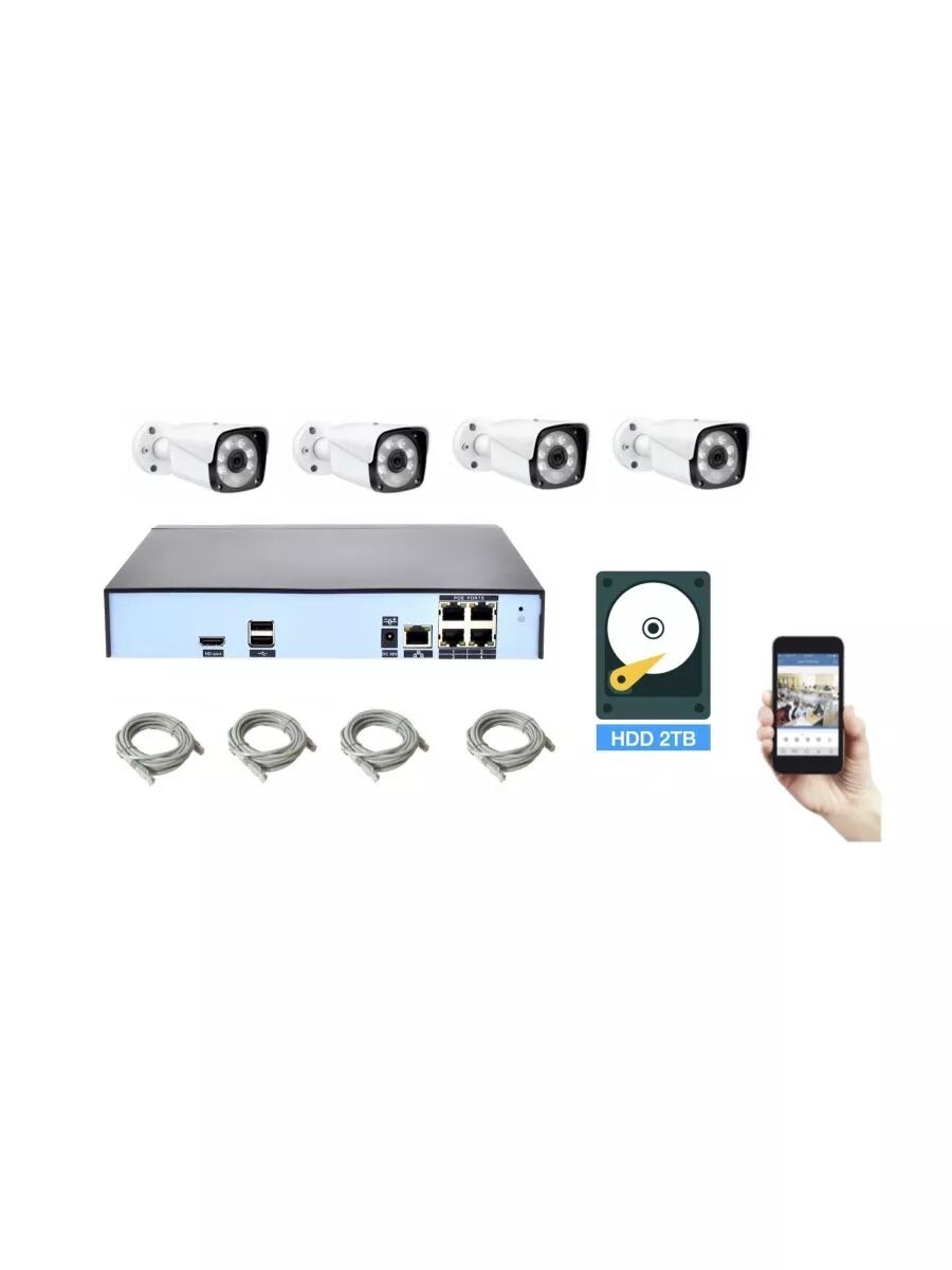 Полный уличный IP POE комплект на 4 камеры