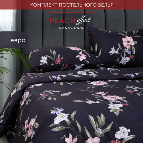 Постельное белье Евро The Дом, Полисатин, наволочки 50х70 см, 3648-9 черный, размер евростандарт
