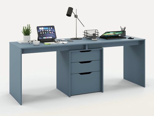 Изображение товара Письменный стол для двоих, двойной, с тумбой, с ящиками Есэндвич Grand Лаворо 180х75х50 см (Маренго)