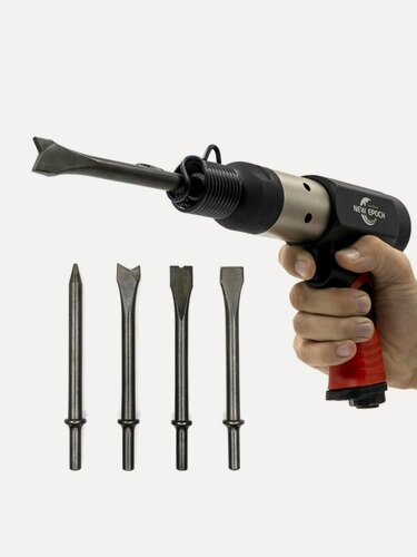 Изображение товара Пневмомолоток NEW EPOCH, с набором зубил, черно-оранжевого цвета