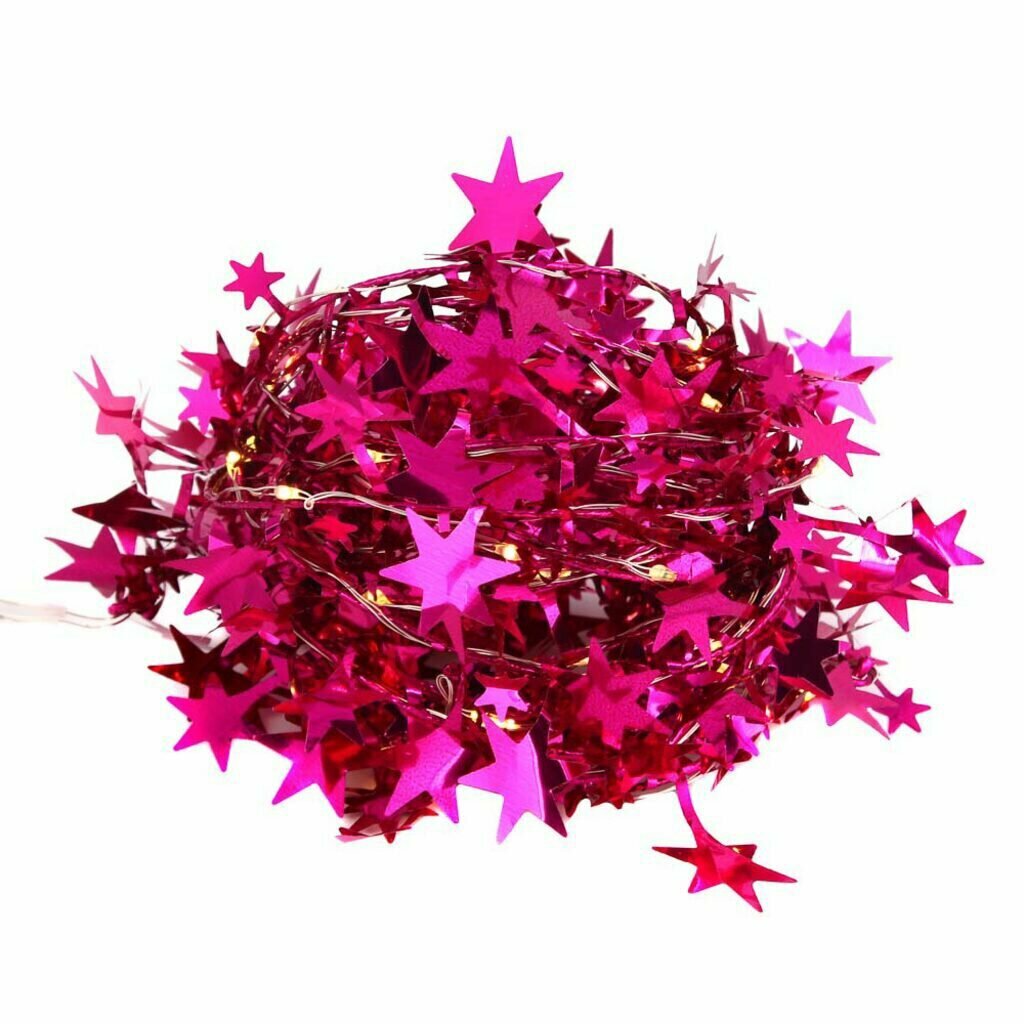 Гирлянда СноуБум  Пурпурные звезды   5 м  50 LED  медь  нить росы  цвет Шампань  3 батарейки АА  384 303 