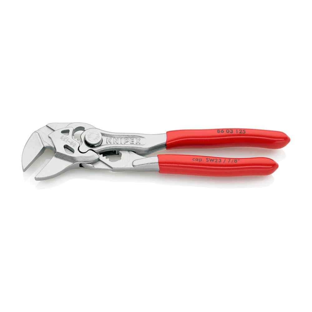 Клещи переставные - гаечный ключ KNIPEX, длина 125 мм, хром, для монтажа сантехники, фитингов / универсальные плоскогубцы с обливными ручками. KN-8603125 — фото 1