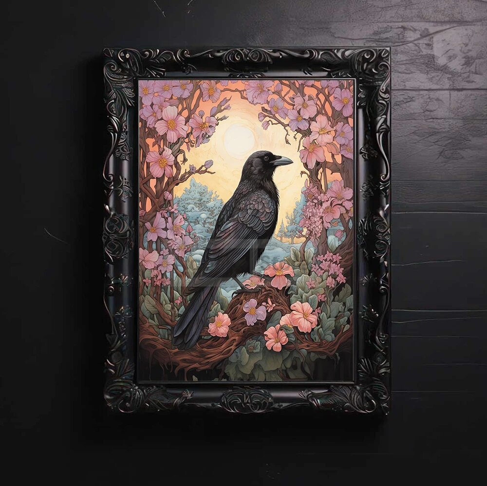 Винтажный постер с цветами и животными на холсте, 40X60cm Unframed, Черный