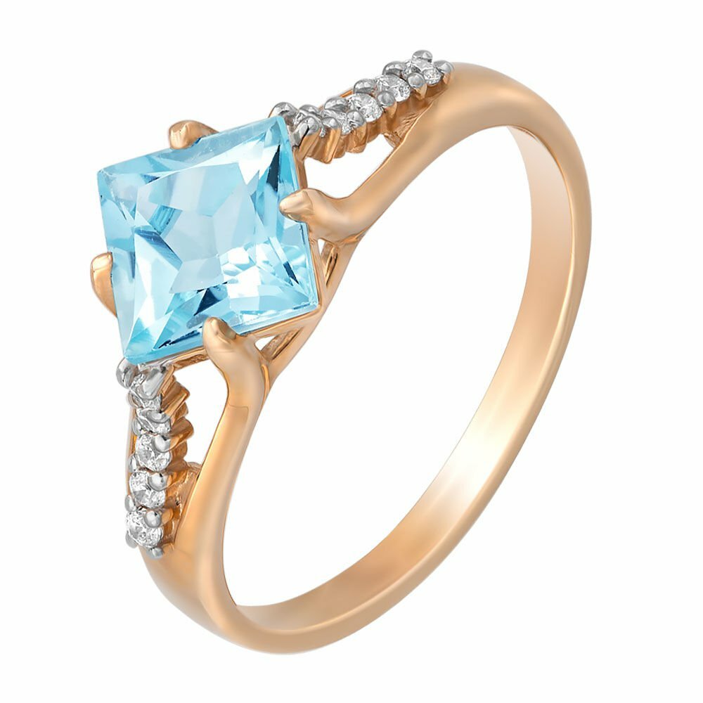 Кольцо 585GOLD, красное золото, 585 проба, родирование, топаз, фианит