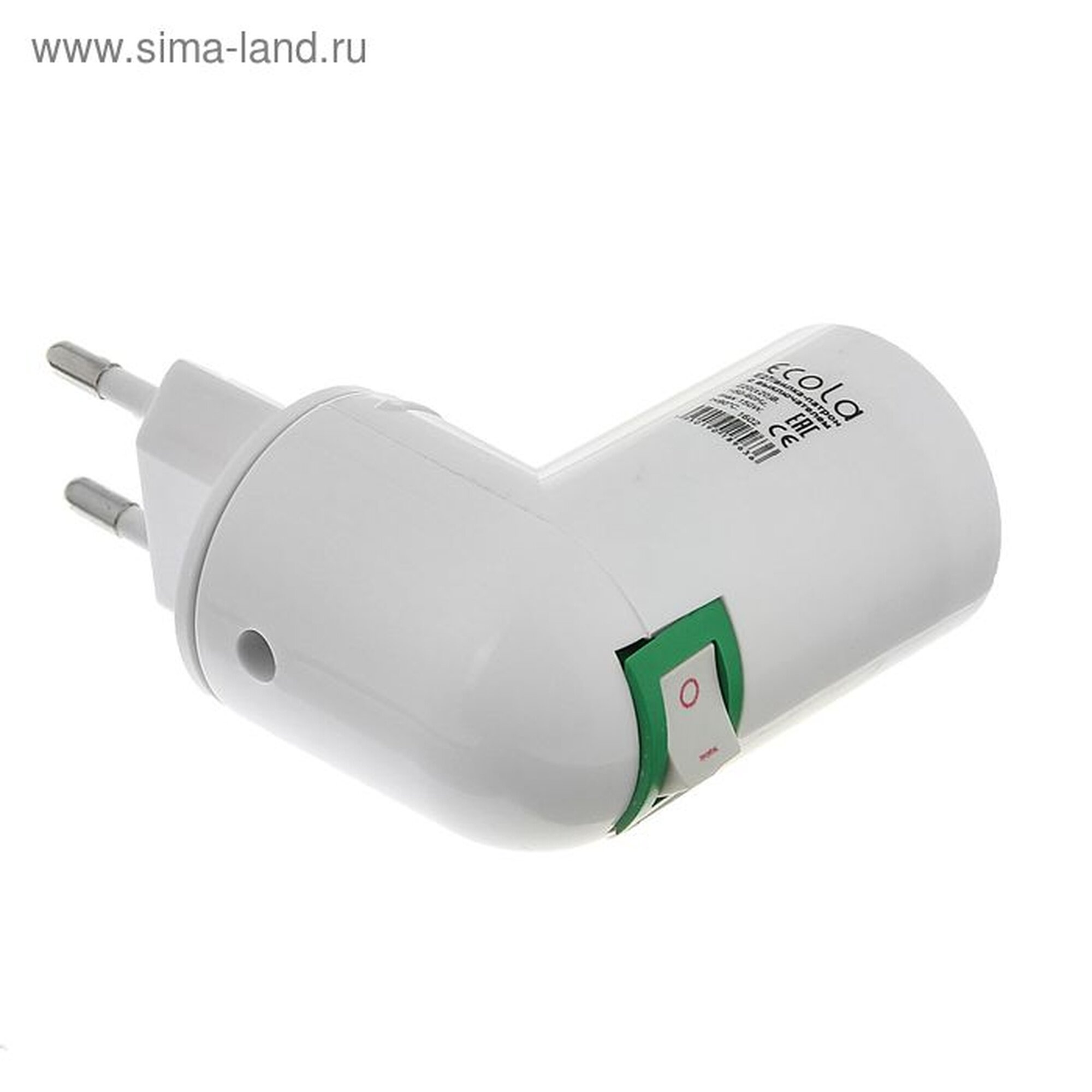 Переходник Ecola вилка-патрон E27 60×83 мм с выключателем белый