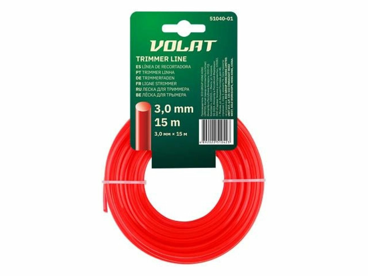 Леска для триммера волат (51040-01) d 3 мм х 15 м сечение круглое