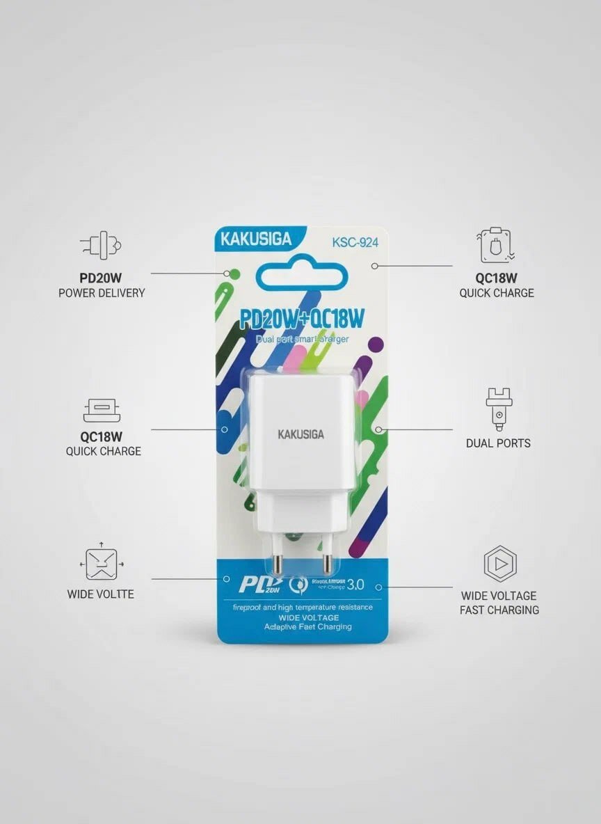 Зарядное устройство KAKUSIGA KSC-924, с двумя портами, белый