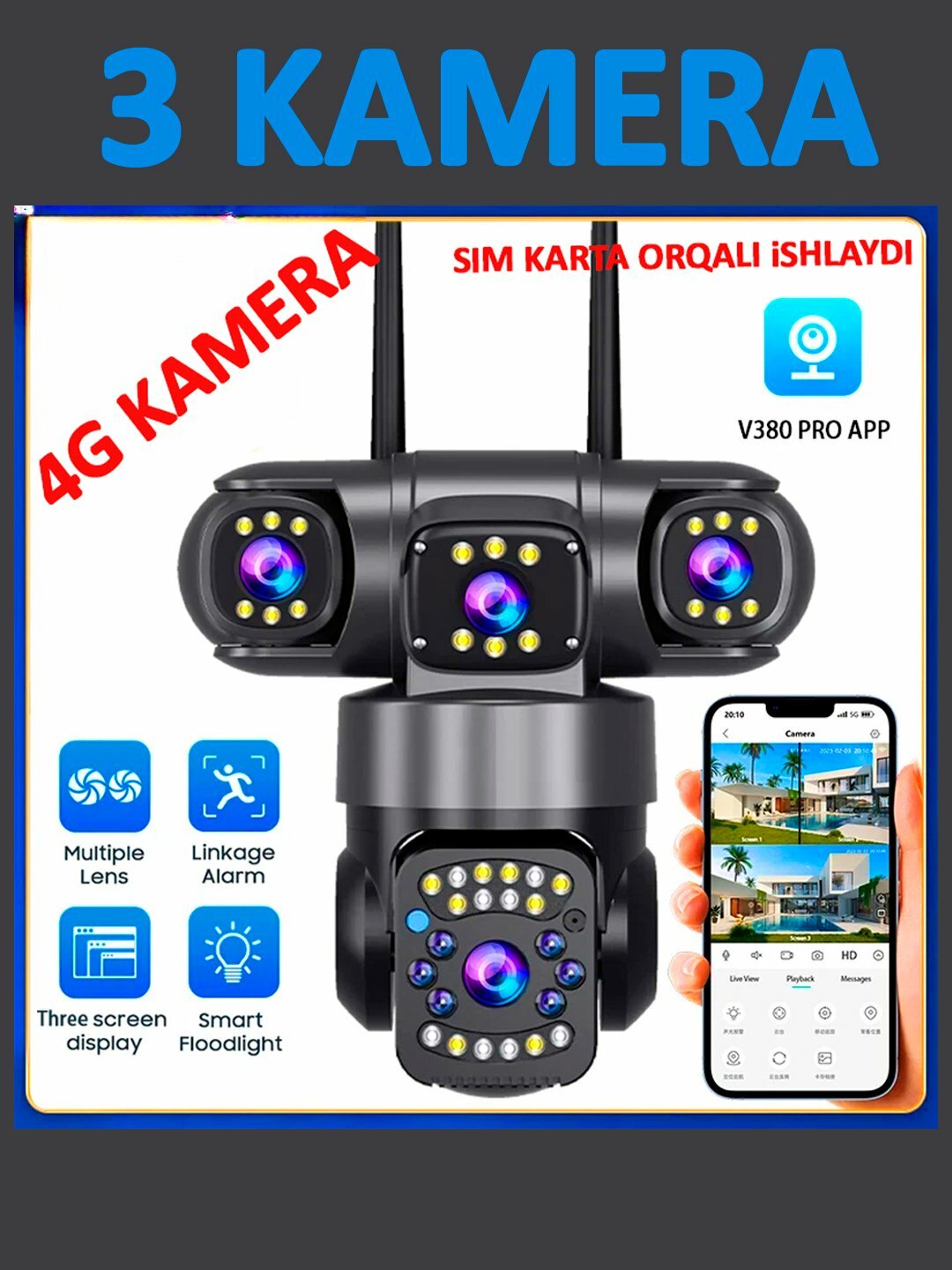 Камера видеонаблюдения, 4G камера, водонепроницаемая, уличная, датчик движения, микрофон 3 kamera