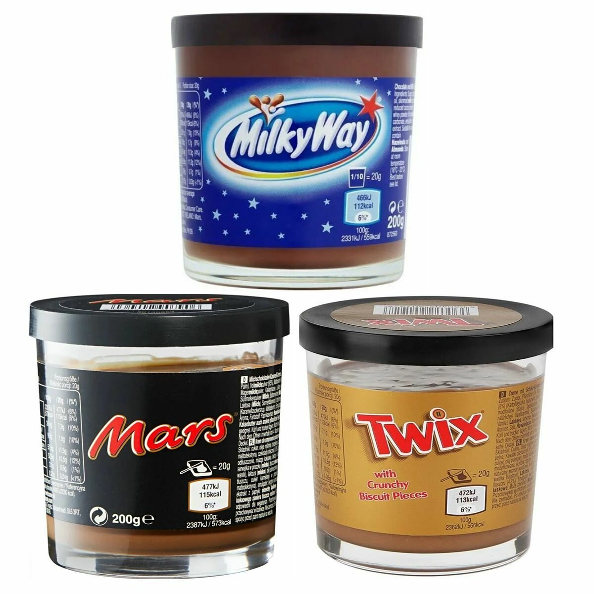 Ассорти шоколадная паста Twix, Mars, Milky Way, 3 шт. по 200 гр. Великобритания