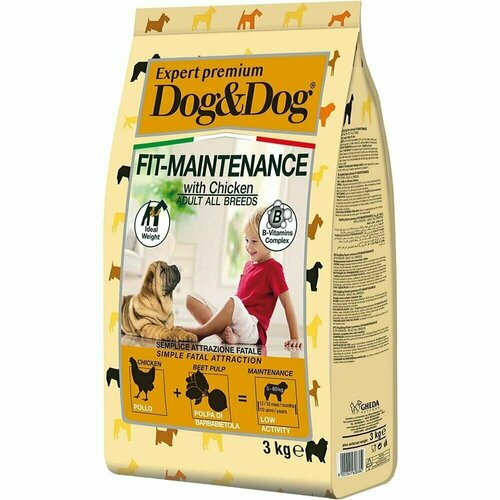 Сухой корм Dog&Dog Expert Premium Fit-Maintenance, для взрослых собак для контроля веса с курицей, 3кг