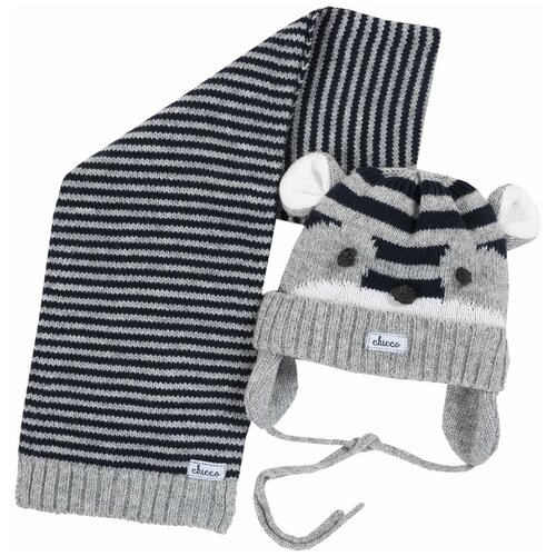 фото Шапка с шарфом chicco для мальчиков, размер 004, цвет тёмно-синий