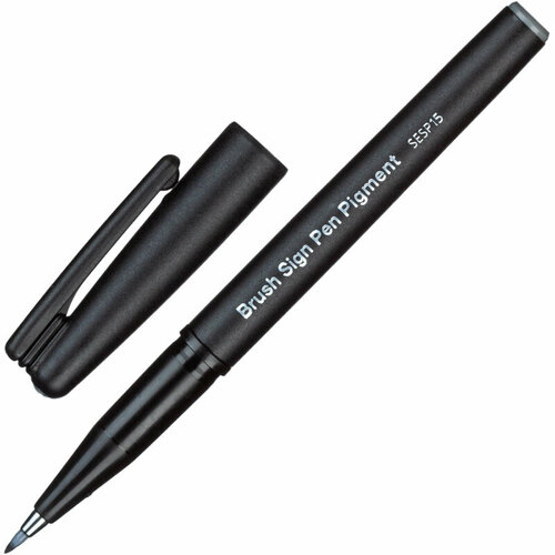Фломастер -кисть для каллигр. Pentel Brush Sign Pen Pigment серый SESP15-N pentel брашпен brush sign pen pigment sesp15 сепия