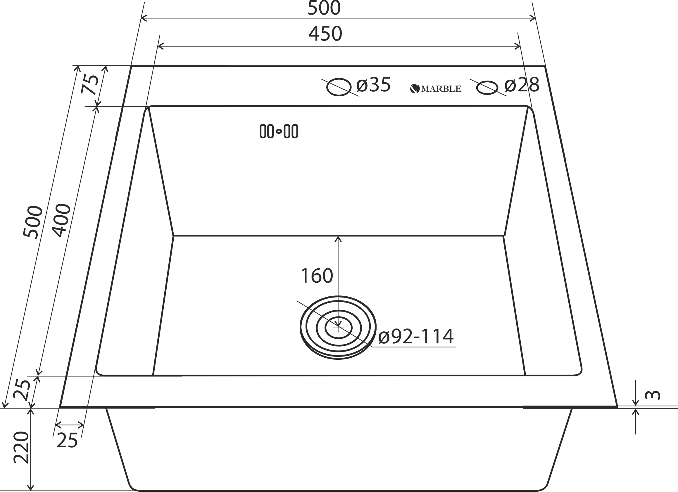 Кухонная мойка из нержавеющей стали Marble VM500*500B с PVD покрытием - фотография № 4