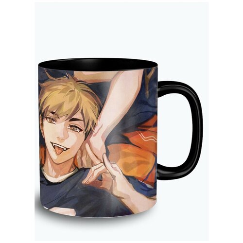 Кружка черная аниме волейбол! Haikyu! (Шоё Хината, Кенма Козуме, Куроо Тецуро) - 10661