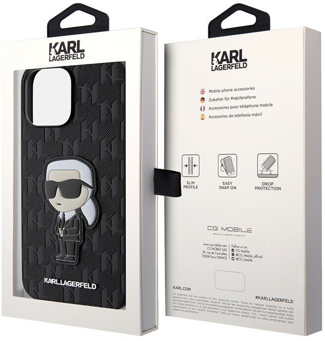 Lagerfeld для iPhone 13 Pro Max чехол PU Saffiano Monogram NFT Karl Ikonik Hard Black