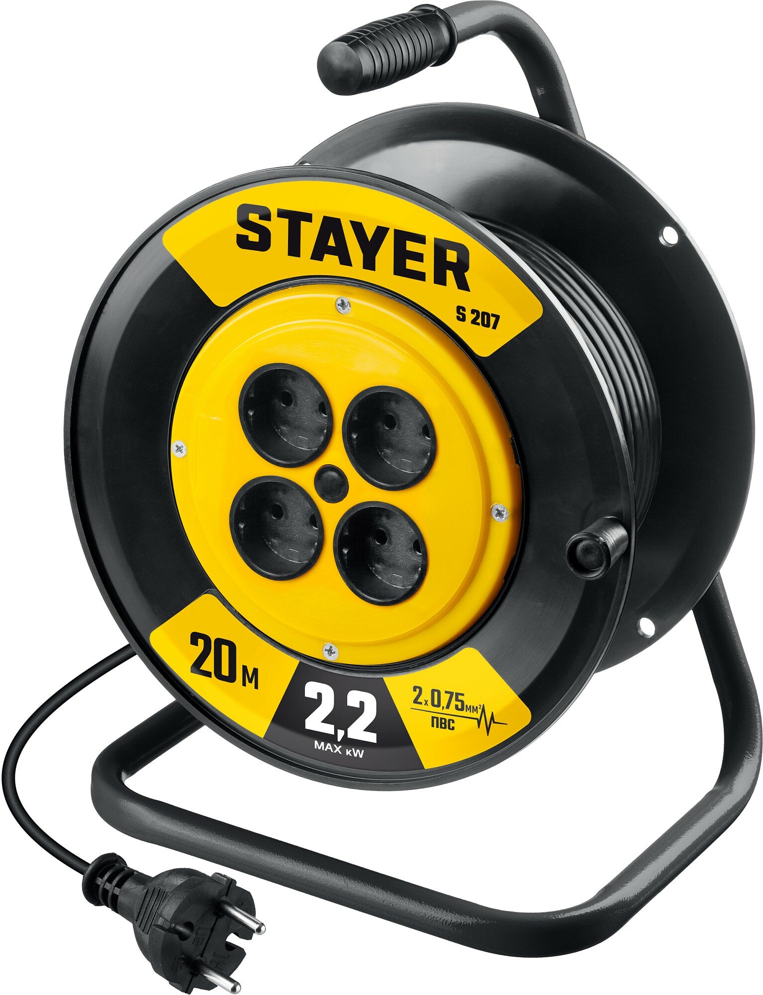 STAYER S 207 ПВС 2х0.75 20м 2200Вт Удлинитель на катушке (55073-20)