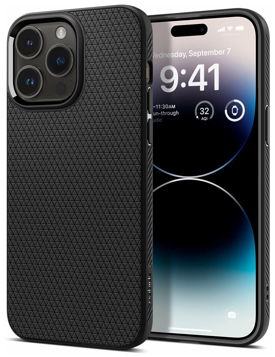 Чехол Spigen Liquid Air для iPhone 14 Pro/защитный бампер/накладка на айфон 14/задник/чехол для айфон 14 про (ACS04957, оригинал, Matte Black)
