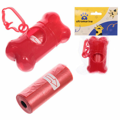 Контейнер с пакетами для уборки за собакой с карабином, цвет красный Ultramarine