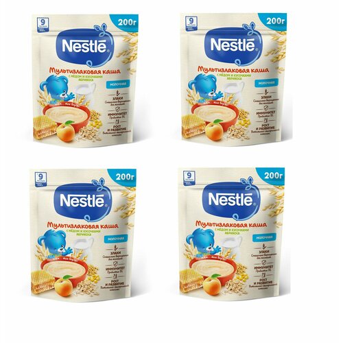 Каша молочная Nestle мультизлаковая мед-абрикос с 9 месяцев 200 г 4 шт детская каша молочная nestle мультизлаковая с земляникой садовой яблоком малиной с бифидобактериями 190 г