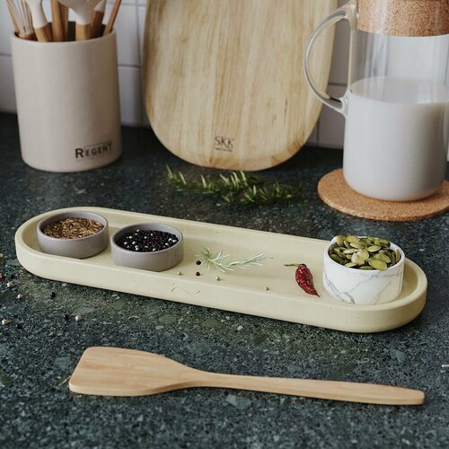 Поднос кухонный Astrid M 36x11 см, декоративная подставка, бетон, кремовый глянцевый