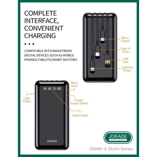 Внешний аккумулятор JOKADE JG 009 10000mAhLightning USB Micro Type-C 188000₽