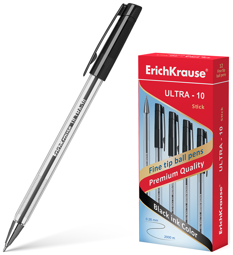 Ручка шариковая ErichKrause ULTRA-10, цвет чернил черный (в коробке по 12 шт.)