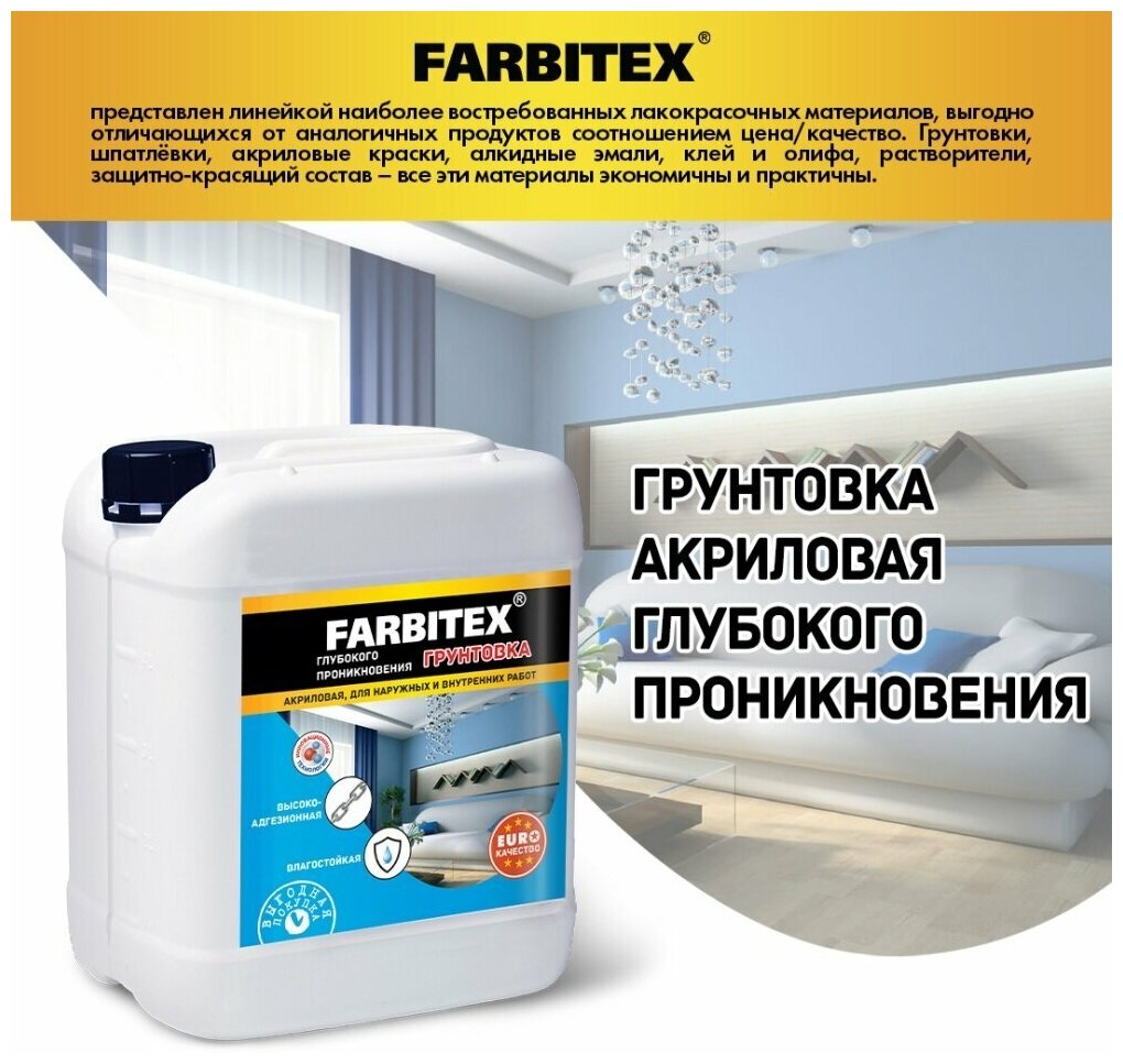 Грунтовка акриловая глубокого проникновения FARBITEX (Артикул: 4300005970; Фасовка = 1 кг) - фотография № 1